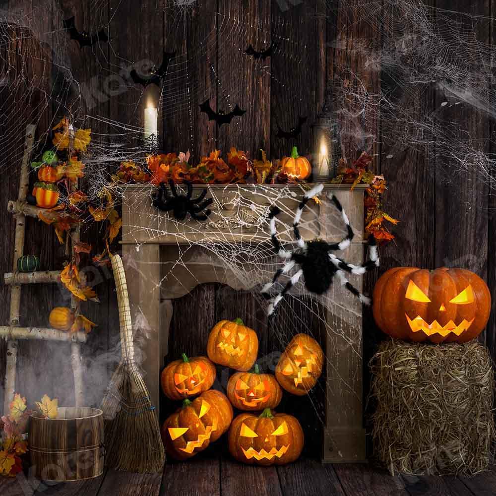 Kate Halloween Hintergrund Herbst Holz Spinne von Emetselch - Kate Backdrop.de