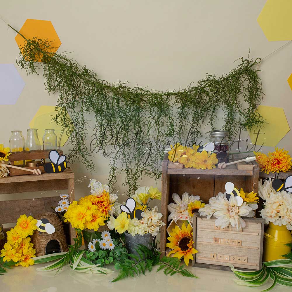 Kate Geburtstag Biene Hintergrund Blumen für Fotografie von Jenna Onyia - Kate Backdrop.de