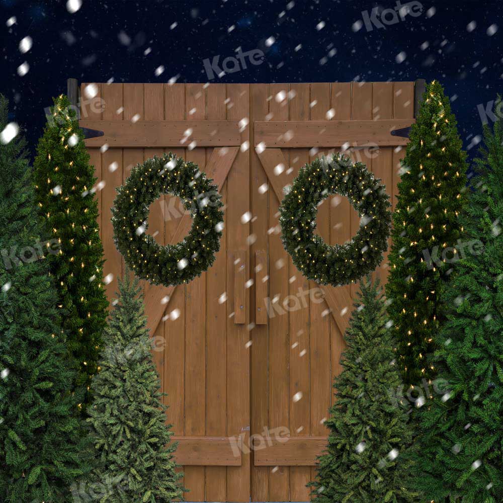 Kate Nacht Schnee Weihnachten Hintergrund Holz Tür von Chain Photography - Kate Backdrop.de