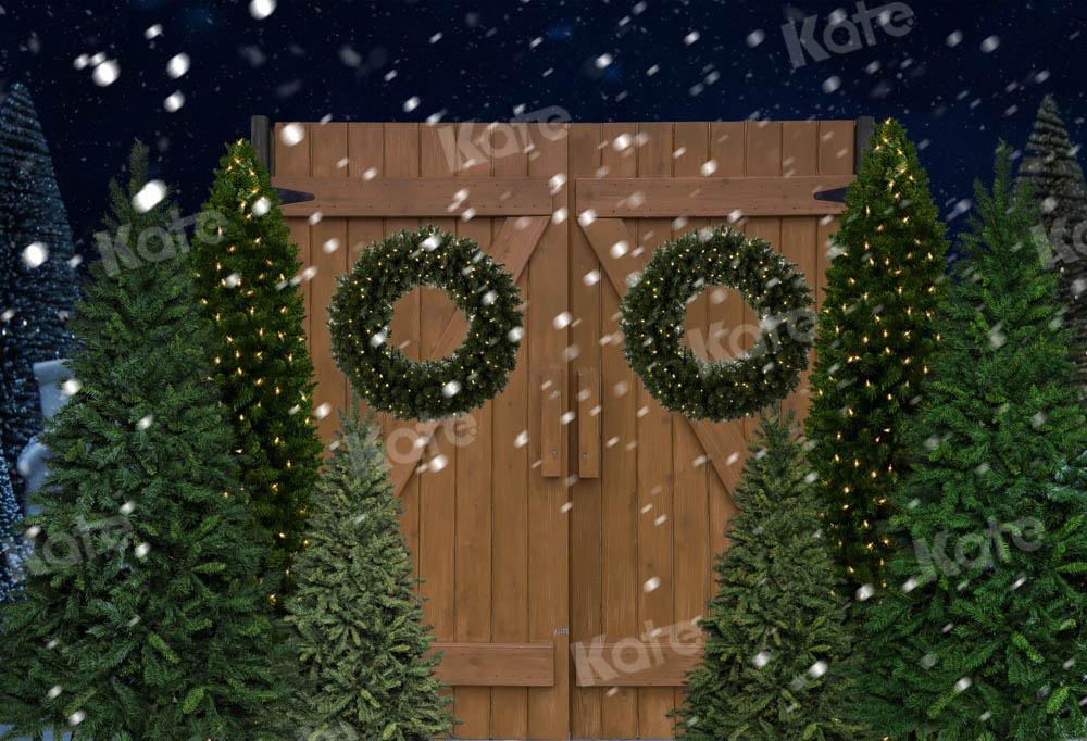 Kate Nacht Schnee Weihnachten Hintergrund Holz Tür von Chain Photography - Kate Backdrop.de