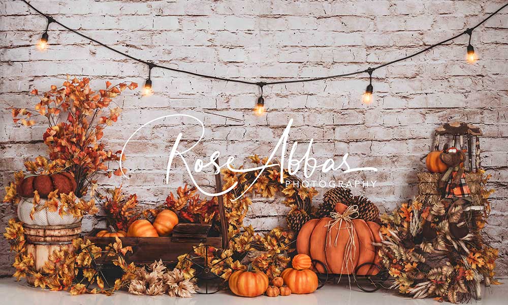 Kate Herbst Kürbis Ernte Hintergrund Ziegelmauer von Rose Abbas - Kate Backdrop.de