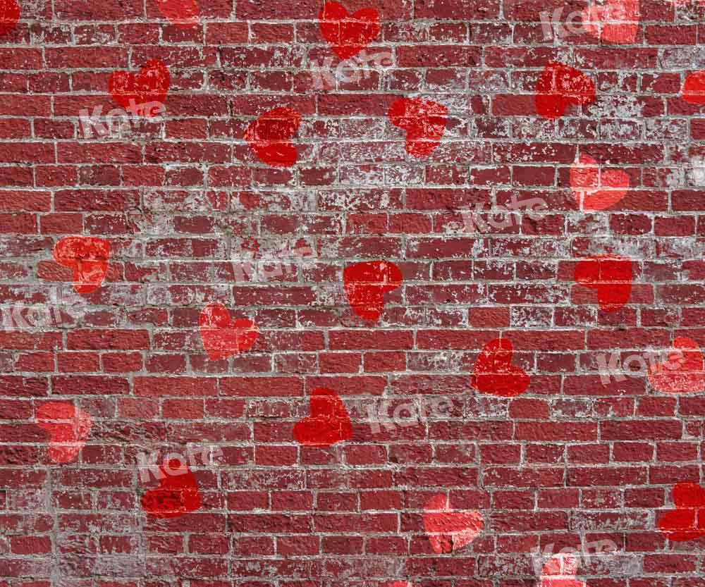 Kate Rote Backsteinmauer Hintergrund Herz Valentinstag von Chain Photography - Kate Backdrop.de
