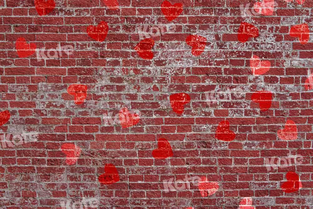 Kate Rote Backsteinmauer Hintergrund Herz Valentinstag von Chain Photography - Kate Backdrop.de