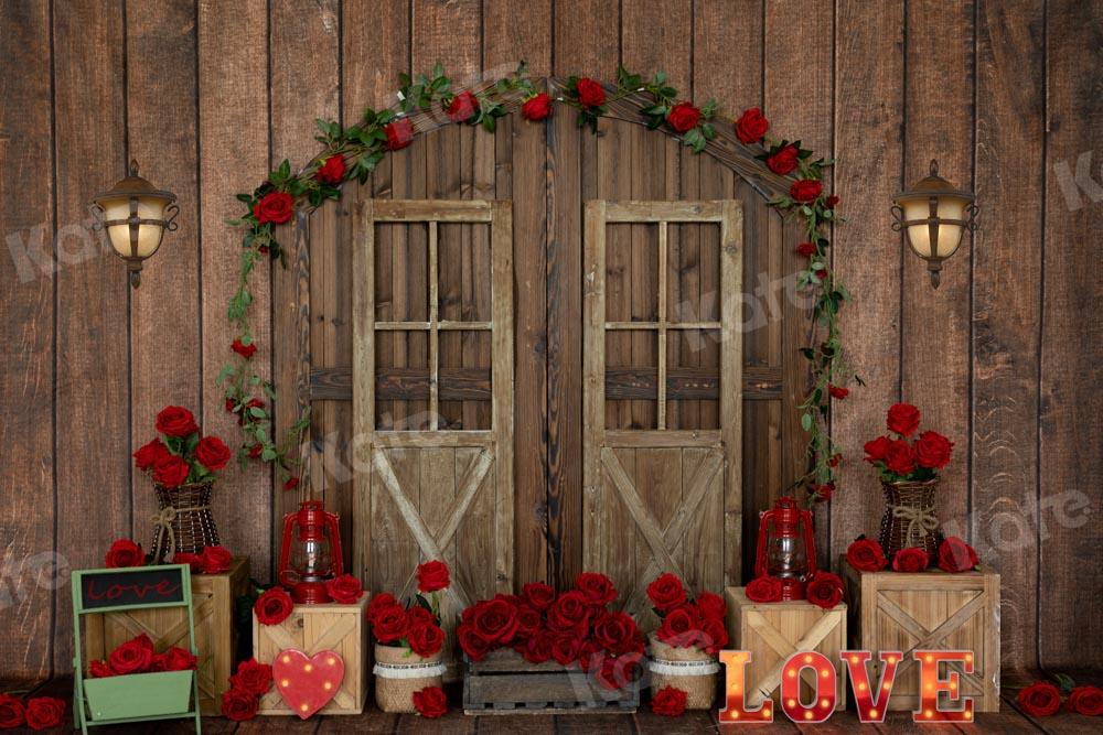 Kate Valentinstag Hintergrund Rose Scheunentor Holz von Emetselch - Kate Backdrop.de