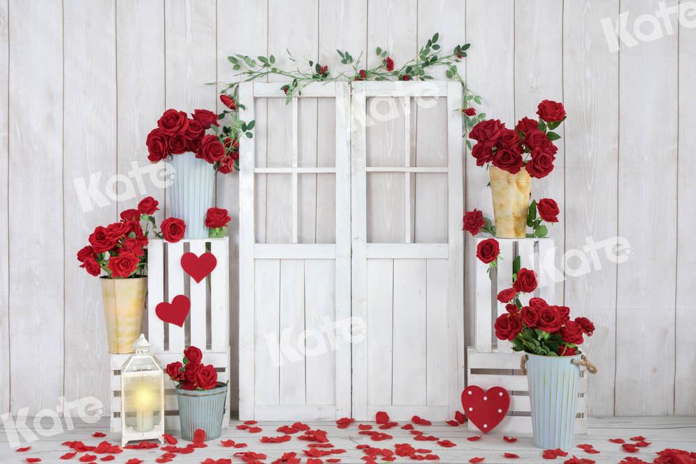 Kate Valentinstag Hintergrund Weiß Holz Tür Blume von Emetselch - Kate Backdrop.de