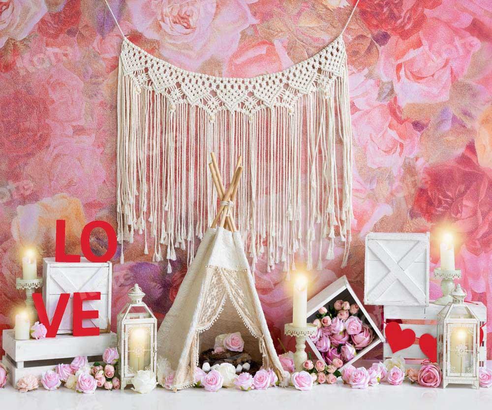 Kate Valentinstag Zelt Hintergrund rosa Boho Blumen von Emetselch - Kate Backdrop.de