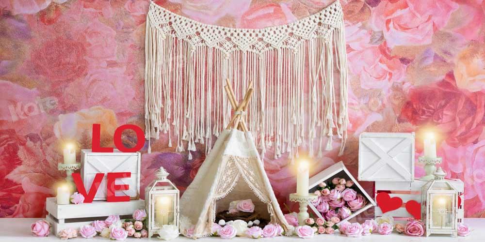 Kate Valentinstag Zelt Hintergrund rosa Boho Blumen von Emetselch - Kate Backdrop.de