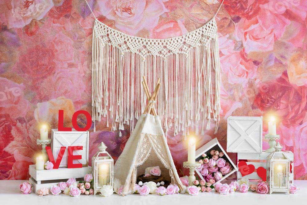 Kate Valentinstag Zelt Hintergrund rosa Boho Blumen von Emetselch - Kate Backdrop.de