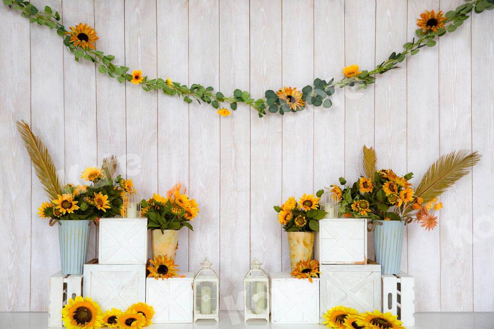 Kate Weiß Holz Hintergrund Sonnenblume von Emetselch - Kate Backdrop.de