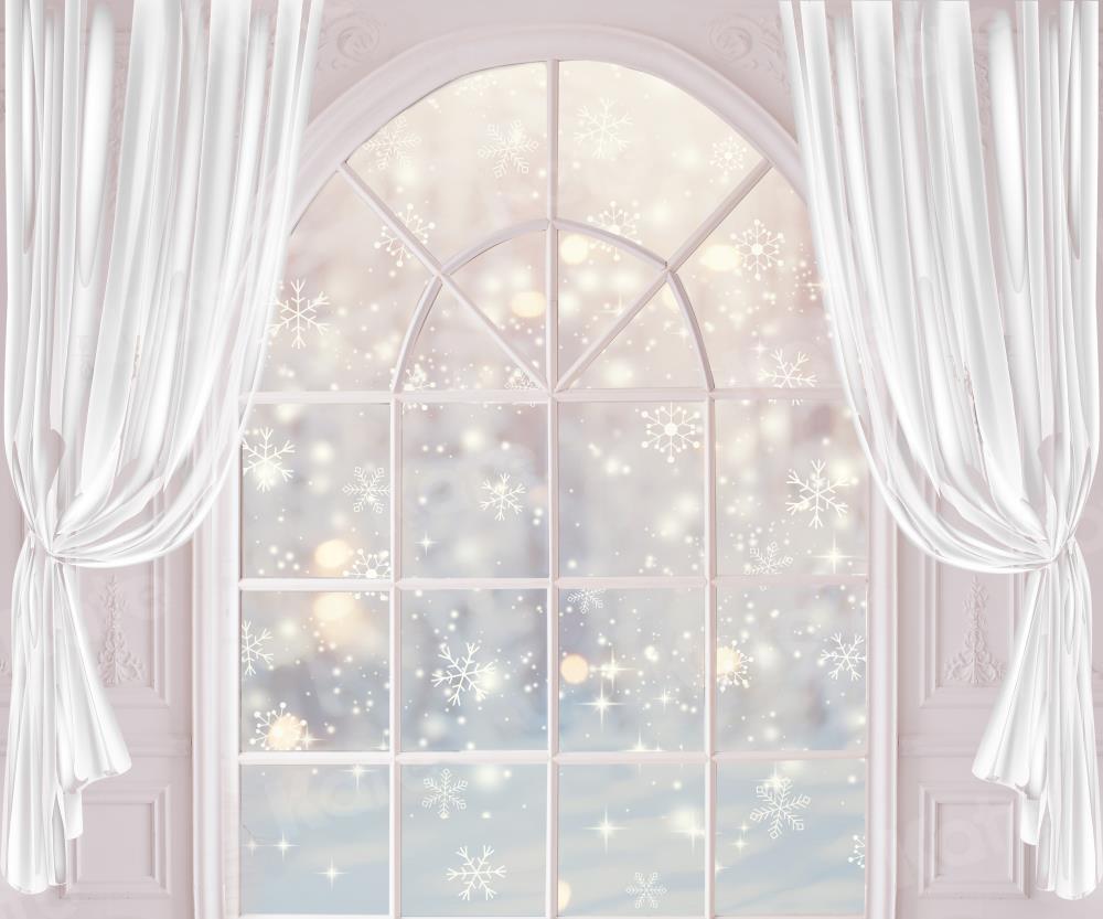 Kate Fenster Schneeflocken Hintergrund Winter weiße Vorhänge für die Fotografie - Kate Backdrop.de