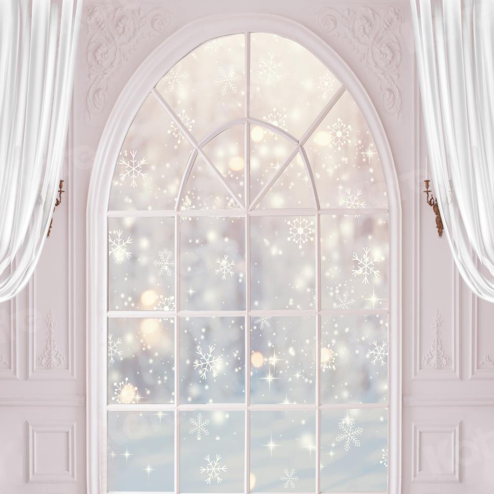 Kate Fenster Schneeflocken Hintergrund Winter weiße Vorhänge für die Fotografie - Kate Backdrop.de