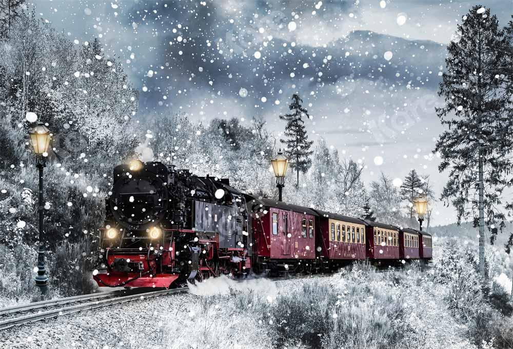 Kate Winter Weihnachten Zug Hintergrund Schnee von Chain Photography - Kate Backdrop.de