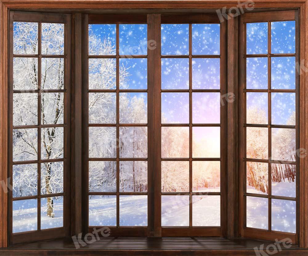 Kate Winter Schnee Hintergrund Holz Fenster von Chain Photography - Kate Backdrop.de
