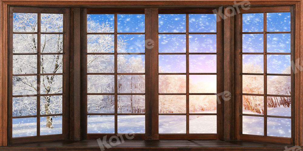 Kate Winter Schnee Hintergrund Holz Fenster von Chain Photography - Kate Backdrop.de