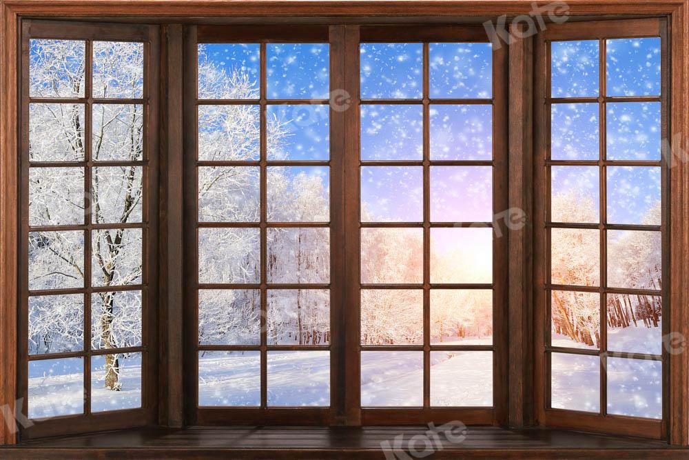 Kate Winter Schnee Hintergrund Holz Fenster von Chain Photography - Kate Backdrop.de