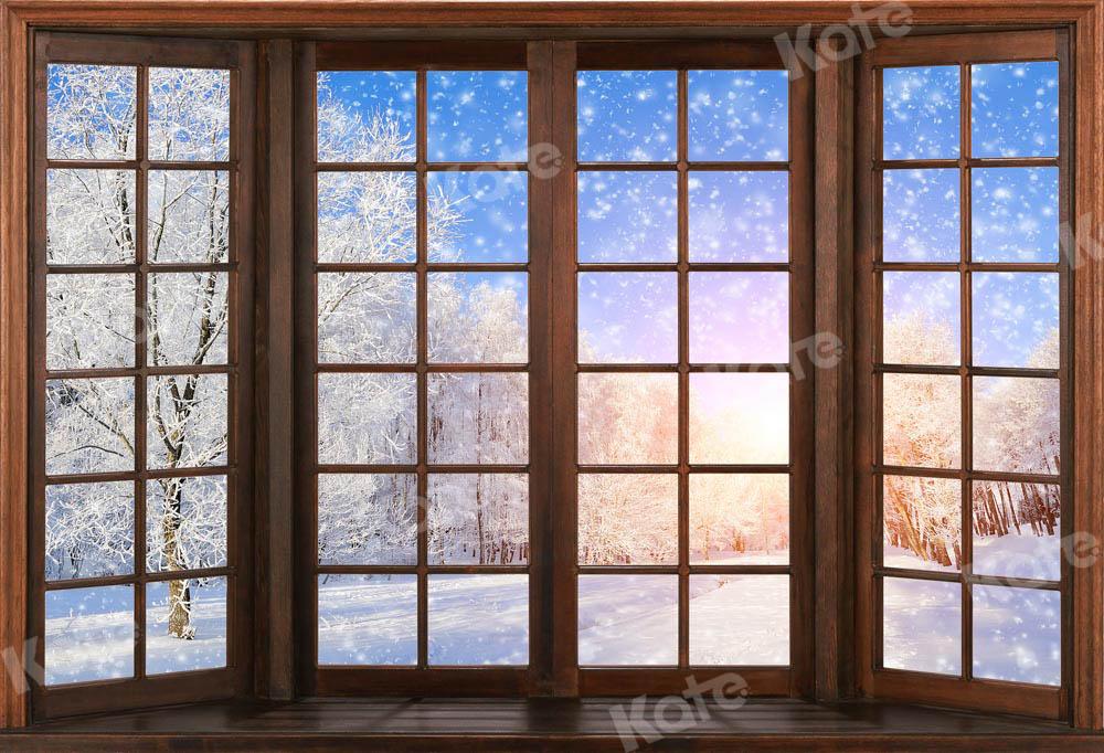 Kate Winter Schnee Hintergrund Holz Fenster von Chain Photography - Kate Backdrop.de