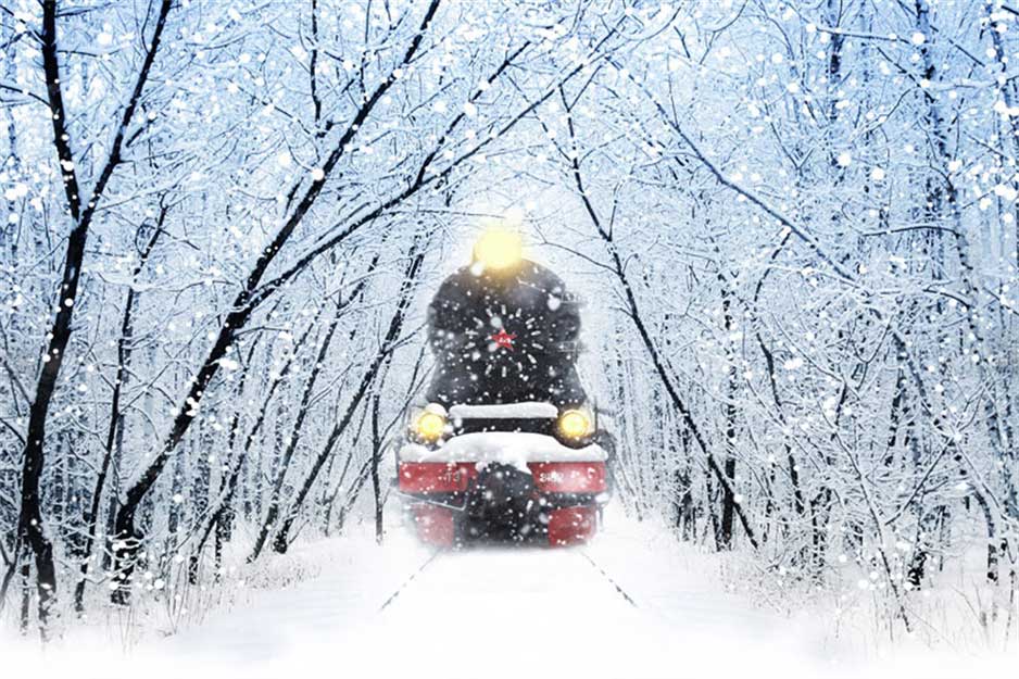 Kate Winter Schnee Zug Hintergrund für die Fotografie - Kate Backdrop.de