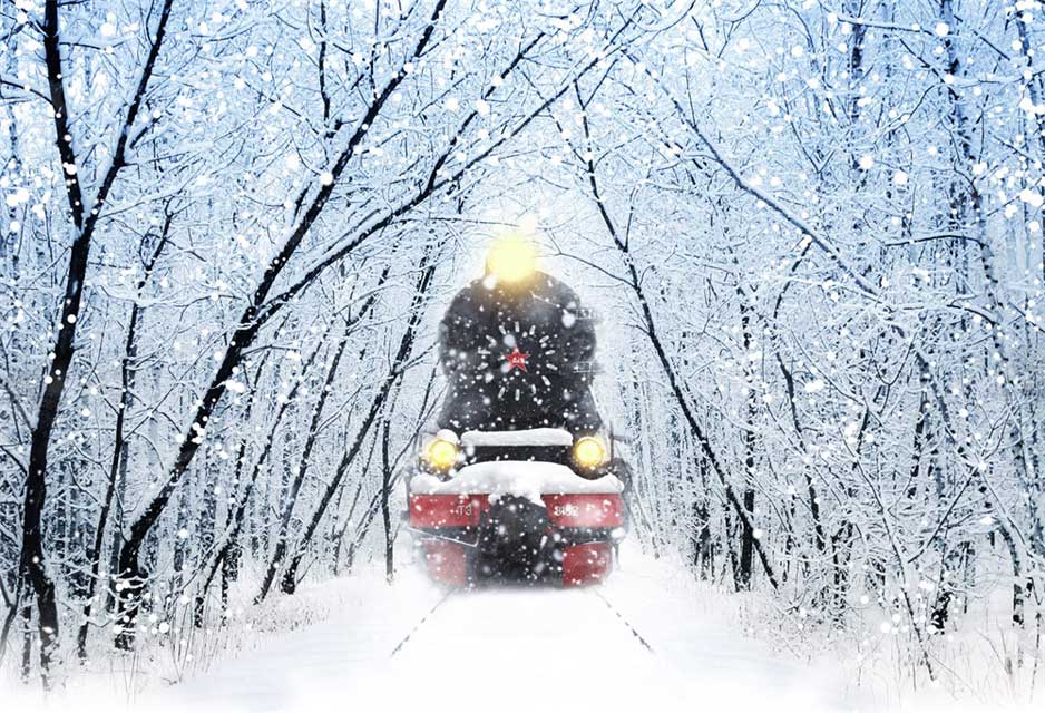 Kate Winter Schnee Zug Hintergrund für die Fotografie - Kate Backdrop.de