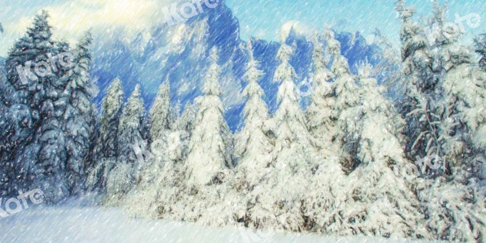 Kate Winter Schnee Hintergrund Wald Blau von GQ - Kate Backdrop.de