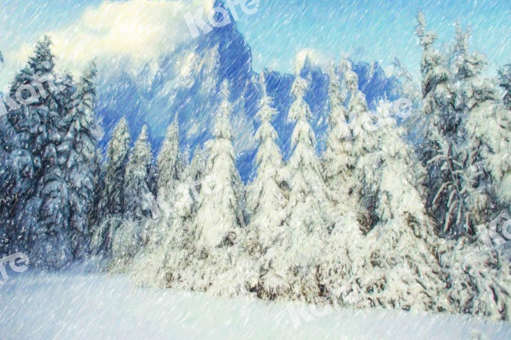 Kate Winter Schnee Hintergrund Wald Blau von GQ - Kate Backdrop.de