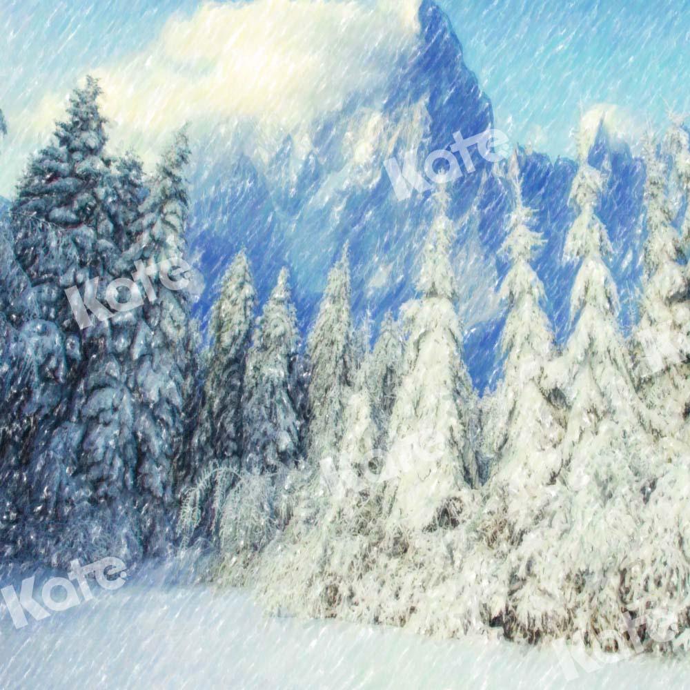 Kate Winter Schnee Hintergrund Wald Blau von GQ - Kate Backdrop.de