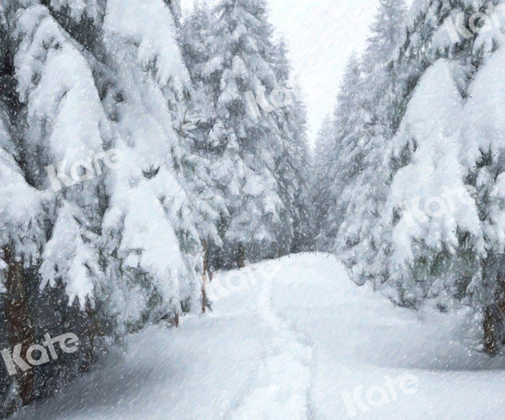 Kate Winter Schneefeld Straße Hintergrund Wald von GQ - Kate Backdrop.de