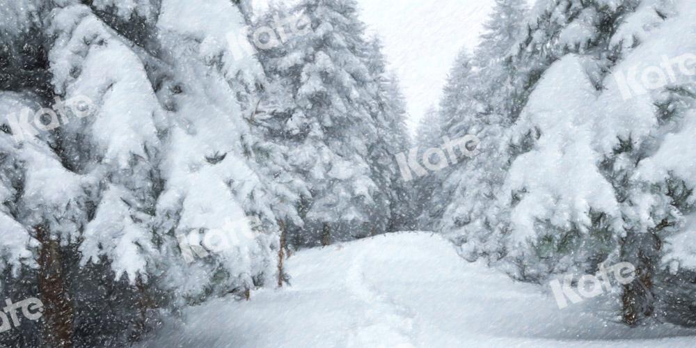 Kate Winter Schneefeld Straße Hintergrund Wald von GQ - Kate Backdrop.de