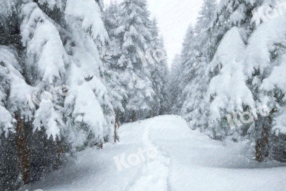 Kate Winter Schneefeld Straße Hintergrund Wald von GQ - Kate Backdrop.de