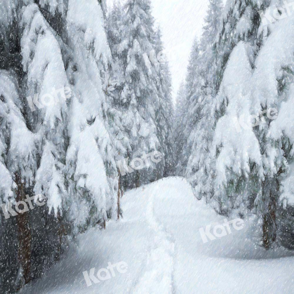 Kate Winter Schneefeld Straße Hintergrund Wald von GQ - Kate Backdrop.de