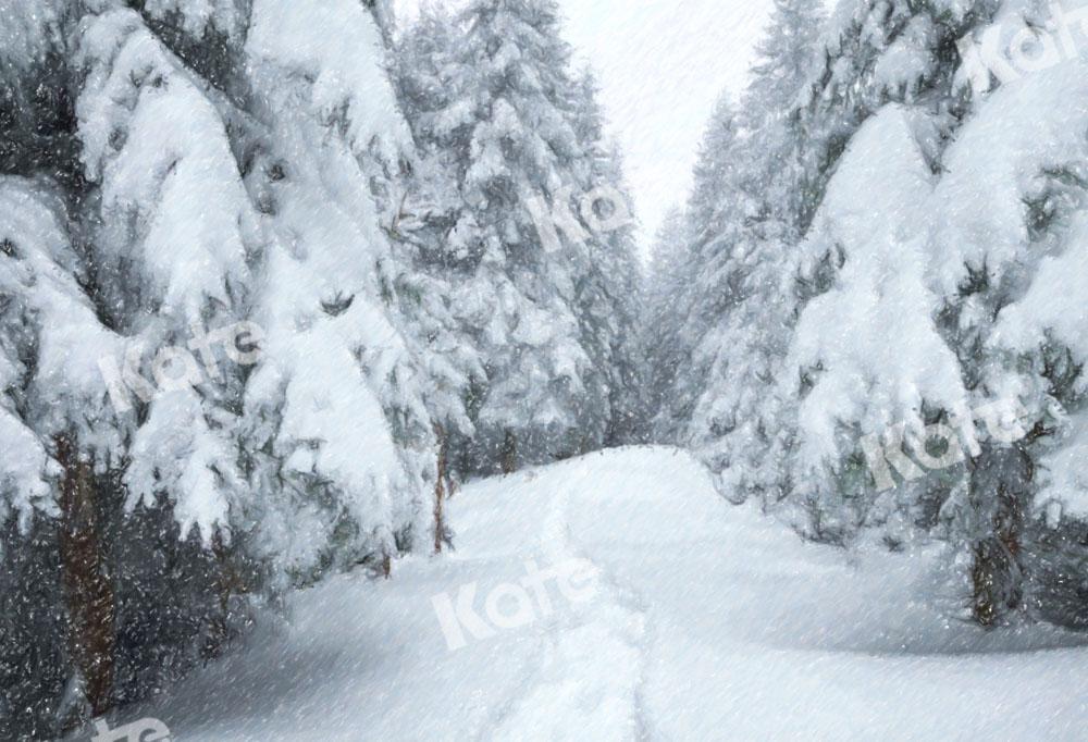 Kate Winter Schneefeld Straße Hintergrund Wald von GQ - Kate Backdrop.de