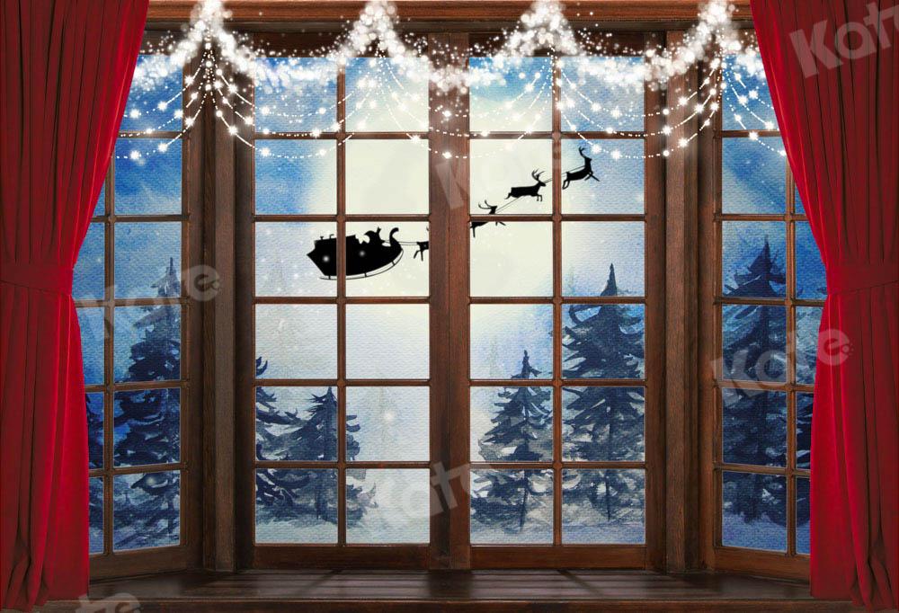 Kate Winter Holz Hintergrund Schnee Weihnachten Fenster von Chain Photography - Kate Backdrop.de