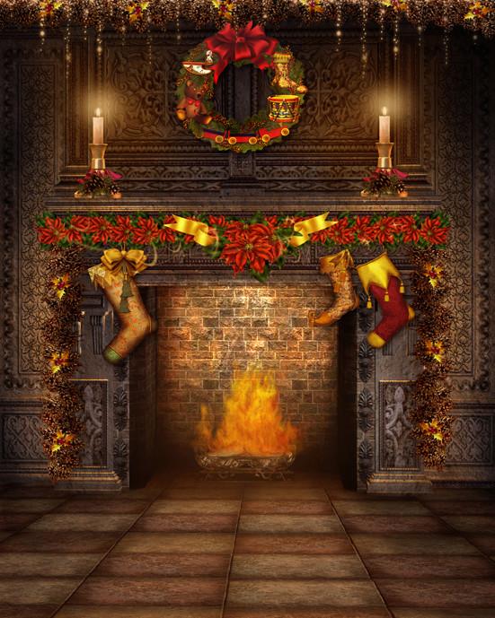 Katebackdrop:Kate Photography Background Marble Floor Candles Socks Stove Backdrop