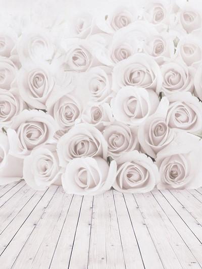 Katebackdrop:Kate White Rose Floral Bloom Wall Wood Floor Wedding Backdrop