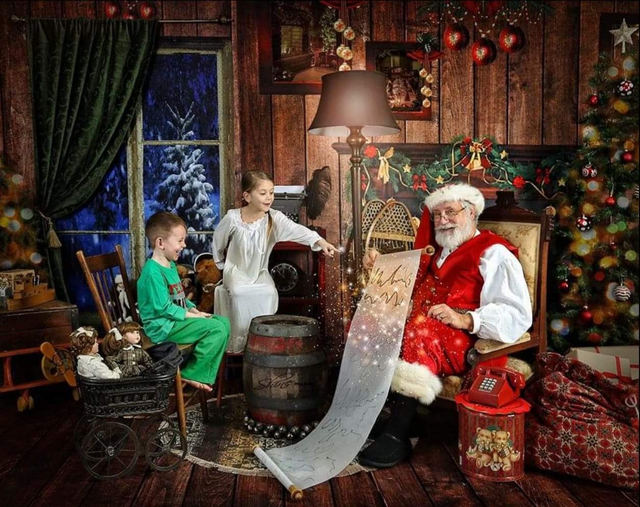 Katebackdrop£ºKate Christmas Dark wood room set