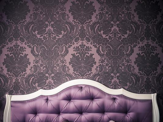 Katebackdrop:Kate White Purple Bed Tufted Headboard With Dark Pattern Printed Backdrop