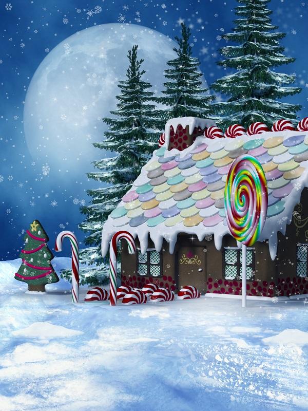 Katebackdrop:Kate Christmas Candy house moon backdrop photography