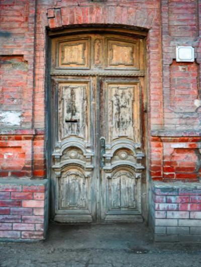 Katebackdrop:Kate Retro Old Castle Door Backdrop Brown Brick Wall