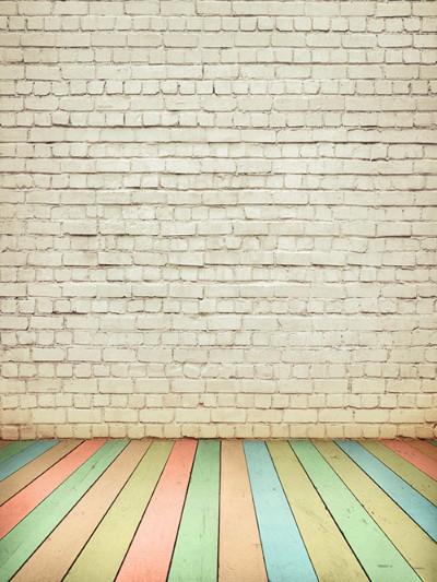 Katebackdrop:Kate White Brick Backdrop Colored Wood Floor For Photography