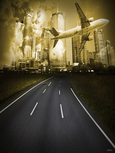 Katebackdrop:Kate Road Vintage Aircraft Building Outdoor Backdrop Photography