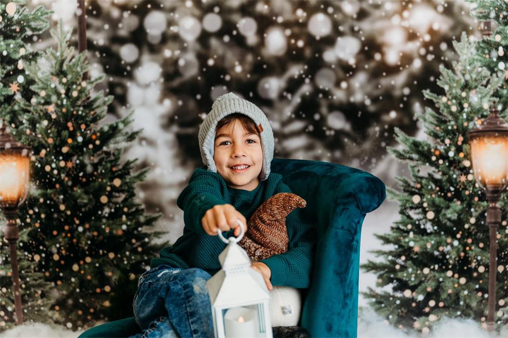 Kate Weihnachten Schneewald Lichter Hintergrund für Fotografie - Kate Backdrop.de