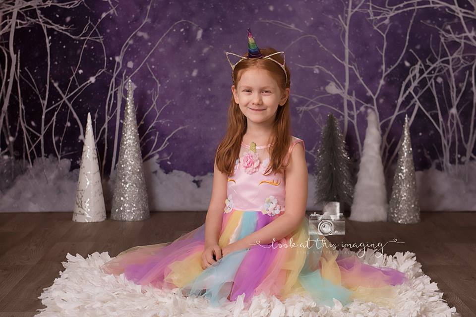 Kate Purple Winter Wonderland Snowy Kulisse von Arica Kirby entworfen - Kate Backdrop.de