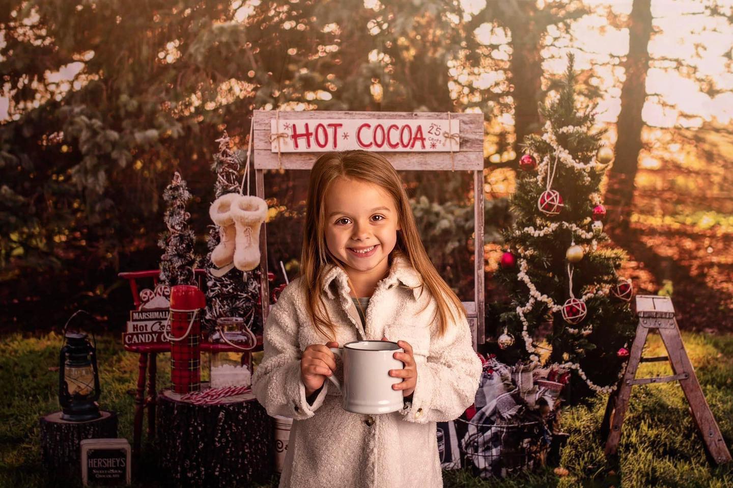 Kate Hot Cocoa Stand Weihnachten Baum Hintergrund von Mandy Ringe Photography - Kate Backdrop.de