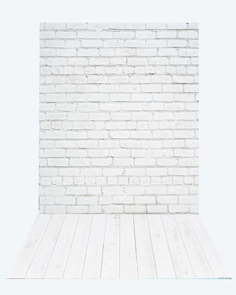 Kate Weißer Backsteinmauerhintergrund + weiße hölzerne Gummibodenmatte - Kate Backdrop.de