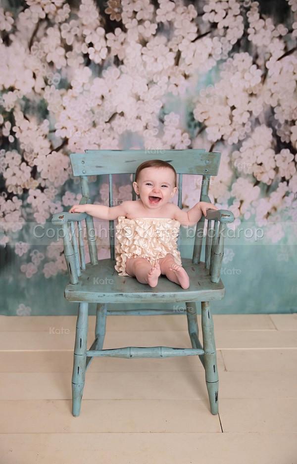 Katebackdrop:Kate Retro Style Green With White Flowers Backdrops for Children