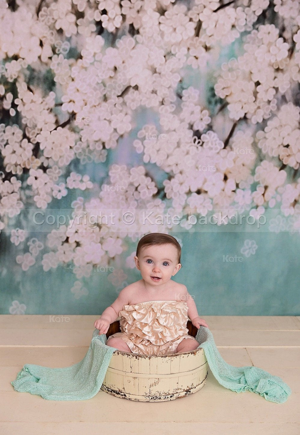 Kate Retro stil Grün mit weißen Blumen Hintergründen für Kinder