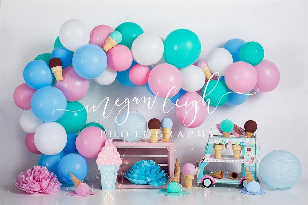 Kate Geburtstag Eiscreme Luftballons Kinder Hintergrund Sommer - Kate Backdrop.de