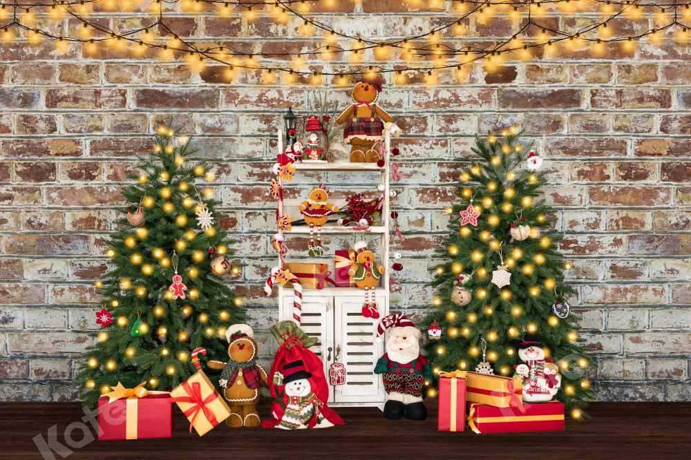 Kate Weihnachten Ziegelwand Hintergrund Bäume Geschenke von Emetselch - Kate Backdrop.de