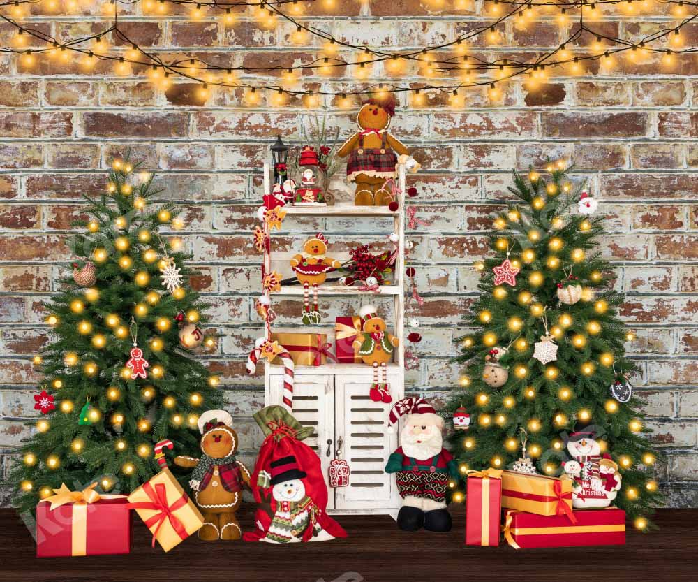 Kate Weihnachten Ziegelwand Hintergrund Bäume Geschenke von Emetselch - Kate Backdrop.de
