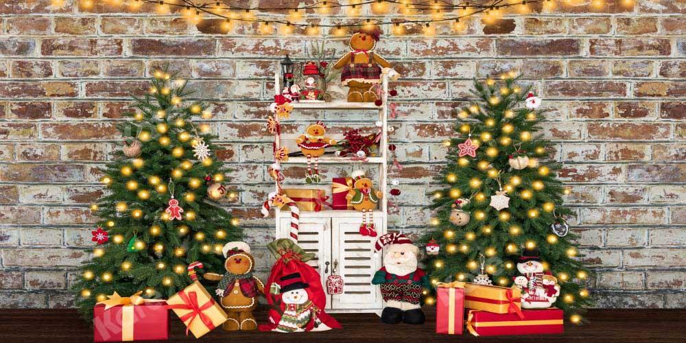 Kate Weihnachten Ziegelwand Hintergrund Bäume Geschenke von Emetselch - Kate Backdrop.de