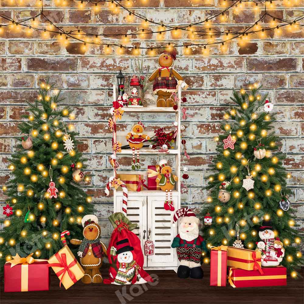 Kate Weihnachten Ziegelwand Hintergrund Bäume Geschenke von Emetselch - Kate Backdrop.de